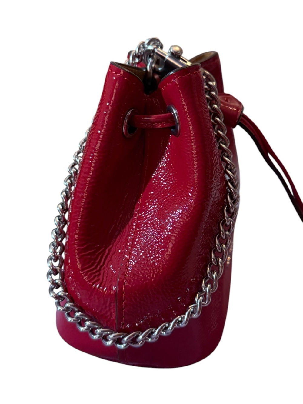 Coach Drawstring Wristlet Pouch Bag in Red Patent Leather with Silver, CZ028 - Picture 9 of 15